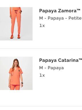 FIGS Women’s Papaya scrub set M Catarina top, M Zamora petite joggers